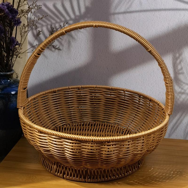 Imitation Rattan Iron Frame High Leg Cabas Bamboo Woven Basket Rattan Basket Buy Vegetable Basket Fruit Basket Gift Cabas Rattan Basket