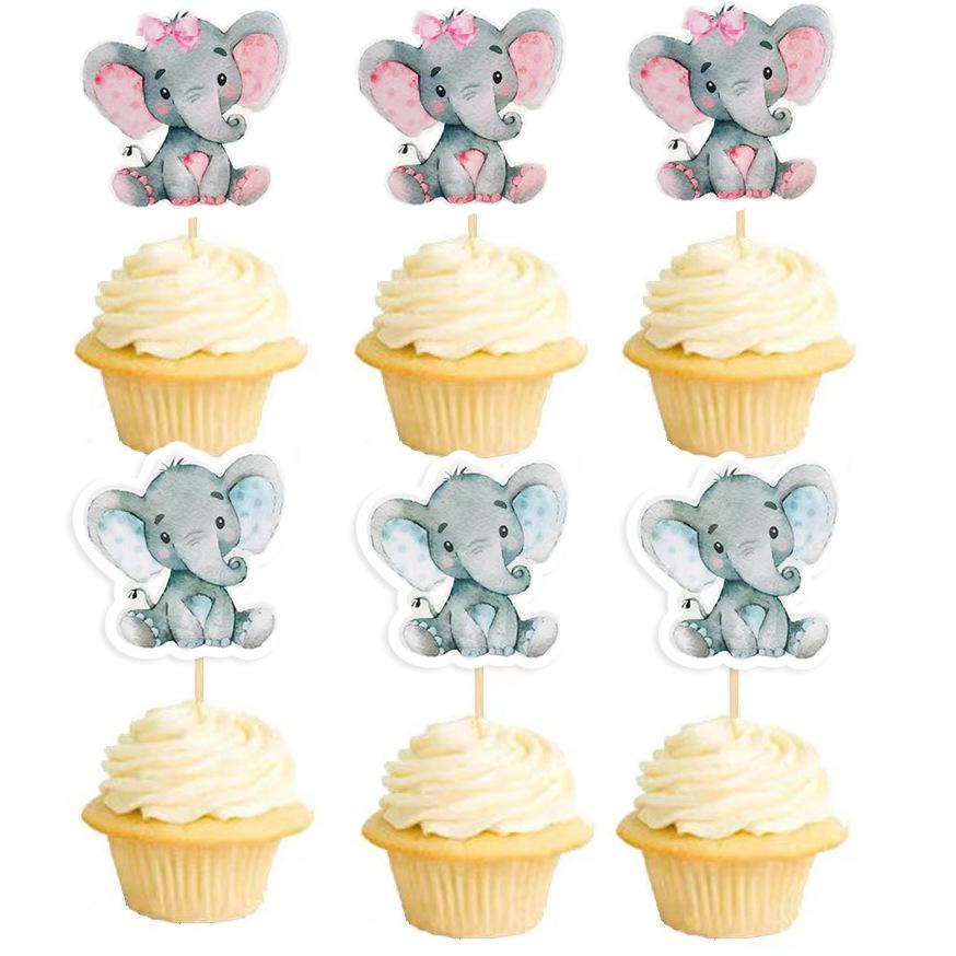 in stock 10 pcs cake baking decoration cake flag baby elephant pink elephant sunflower party plug-in disposable fruit toothpick