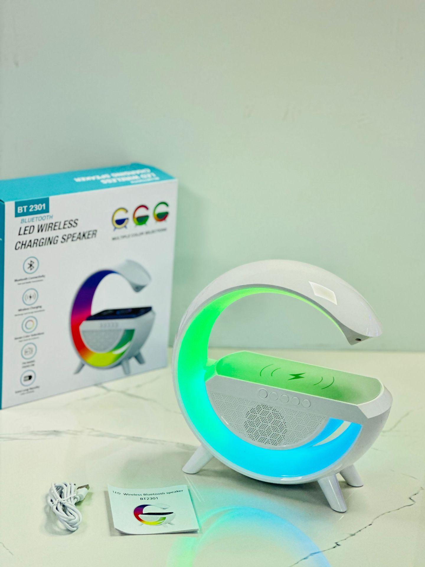 new bt2301 large g smart stage light bluetooth speaker wireless charging colorful bedside headlamp wake-up light usb Item Picture