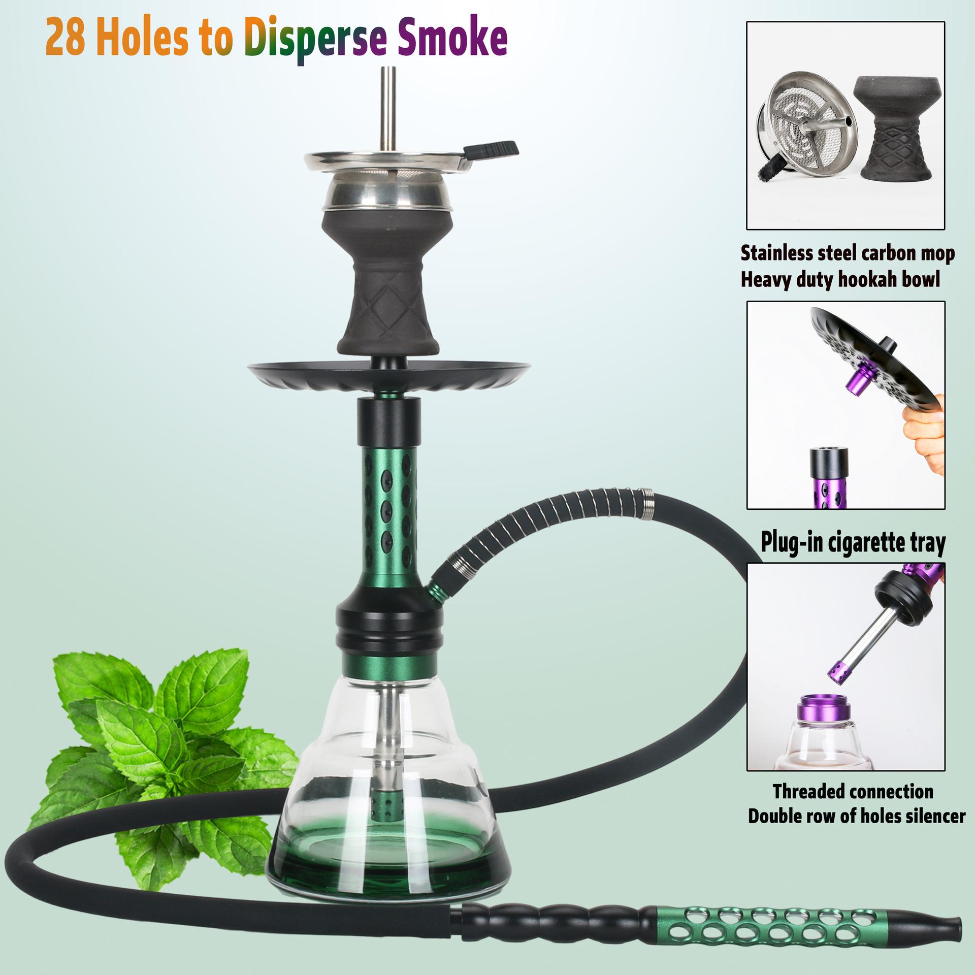 cross-border e-commerce hot selling arab hookah 28-hole aluminum alloy single pipe hookah factory wholesale