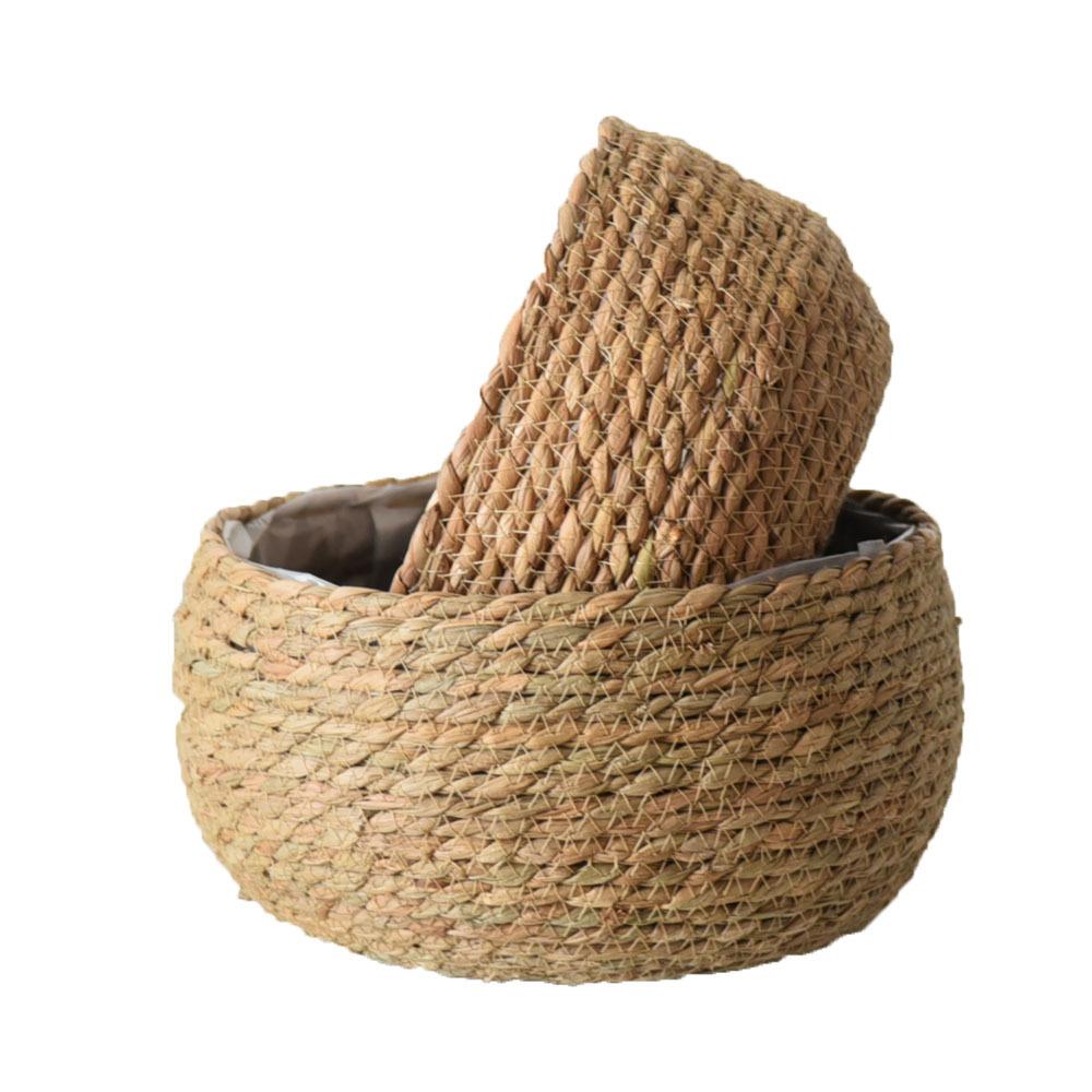 Straw Woven Flowerpot round Two-Flower Basket Succulent Pot Plant Basket Rattan and Bamboo Weaving Basket