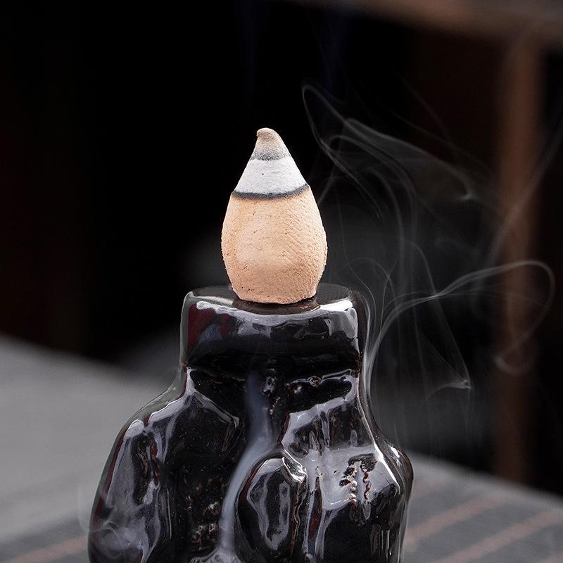 ceramic flowback incense burner new black creative home office incense ceremony decoration incense burner manufacturer one piece dropshipping details Picture