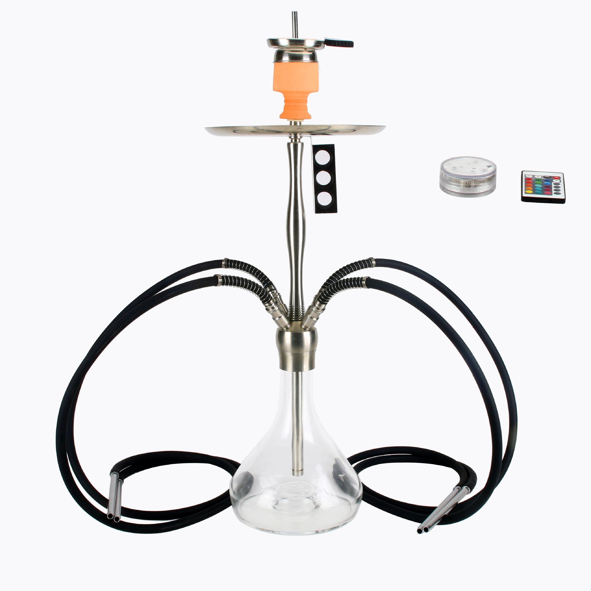 cross-border e-commerce arabian hookah stainless steel 4 tubes with led remote control lights hookah super large cigarrette tray