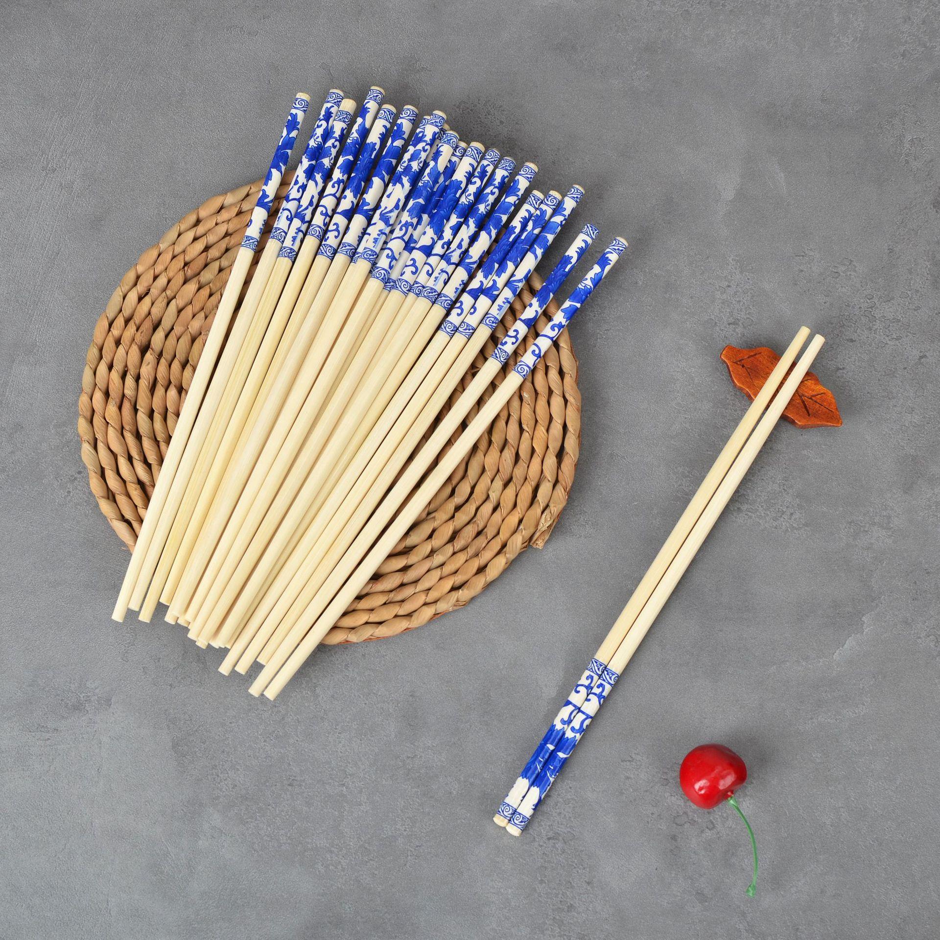 bamboo blue and white chopsticks disposable chopsticks opp independent package bamboo chopsticks wholesale hot pot chopsticks non-mildew household chopsticks