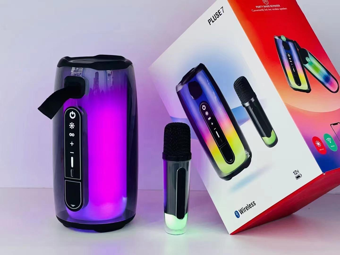 colorful pulse 7 bluetooth speaker pulse7 wireless portable transparent audio 360 degrees ambience light karaoke Specification drawing