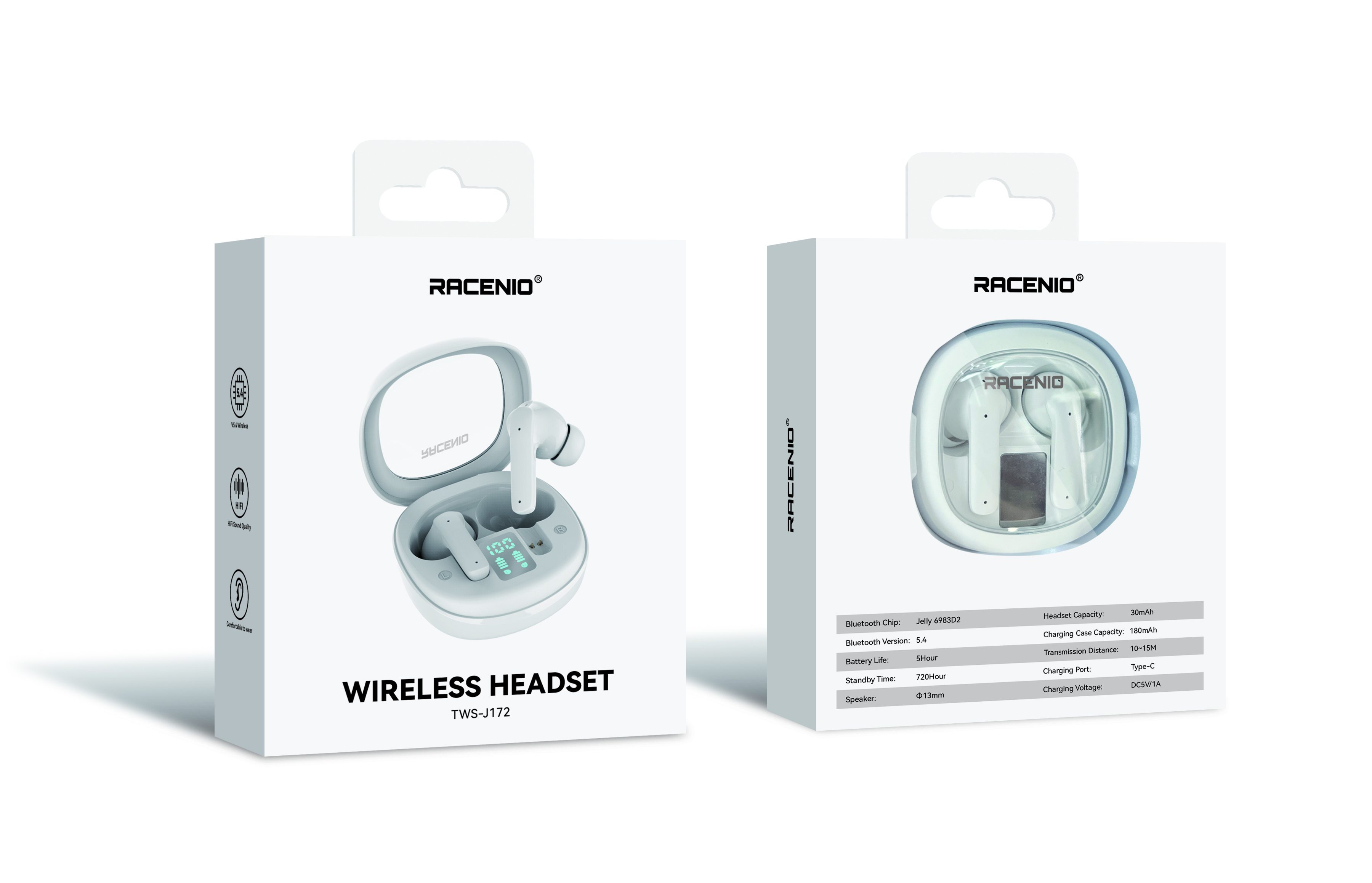 RACENIO 蓝牙耳机 J17蓝牙耳机 铜环喇叭蓝牙耳机 电量显示