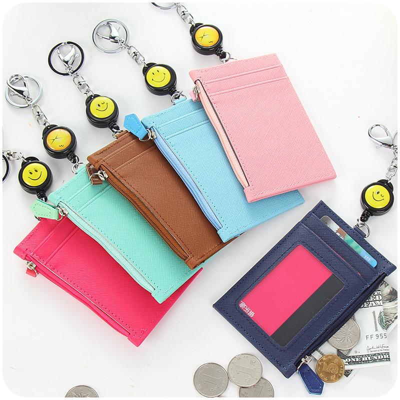 creative leather card holder multiple card slots men and women card holder card holder contraction band zipper coin purse for free keychain