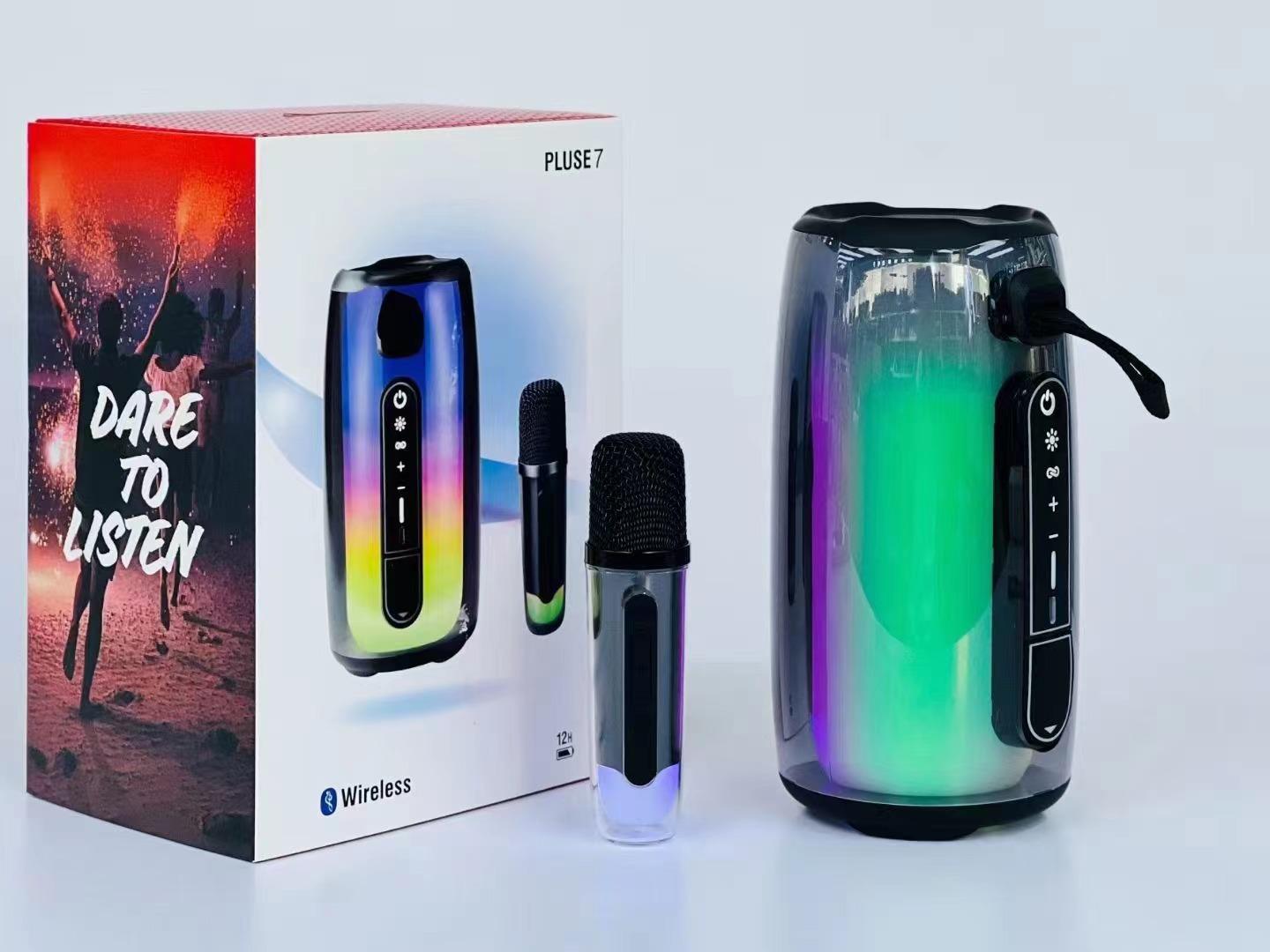 colorful pulse 7 bluetooth speaker pulse7 wireless portable transparent audio 360 degrees ambience light karaoke details Picture