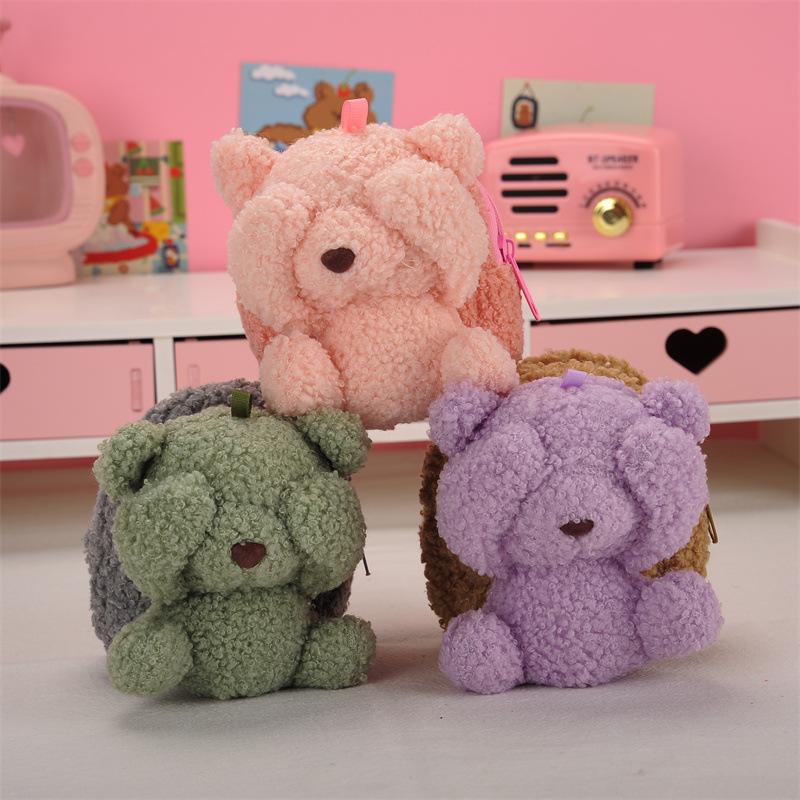 cartoon cute shy bear plush doll doll keychain girls coin purse lipstick data cable pouch