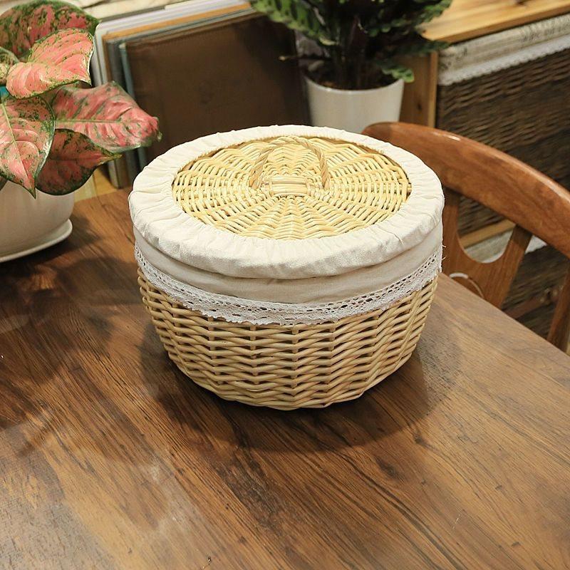 rattan basket insulation with lid steamed bread basket wicker storage basket woven bread basket household kitchen fruit egg basket
