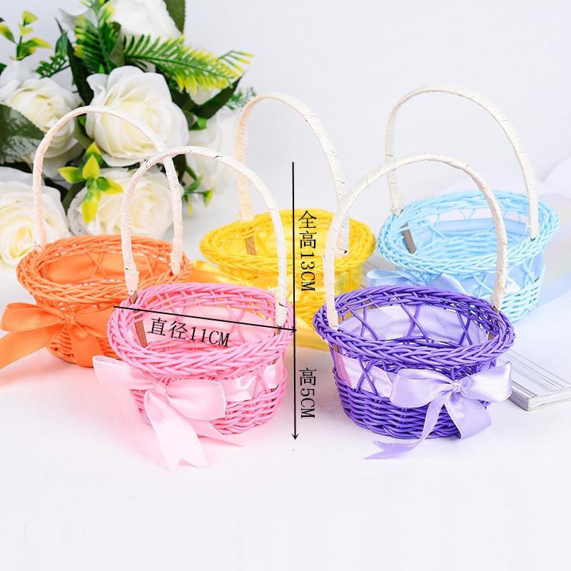Simple round Imitation Rattan Woven Portable Flower Basket Handmade Knitted Basket Flowers Floral Flower Arrangement Basket Decoration Storage Basket