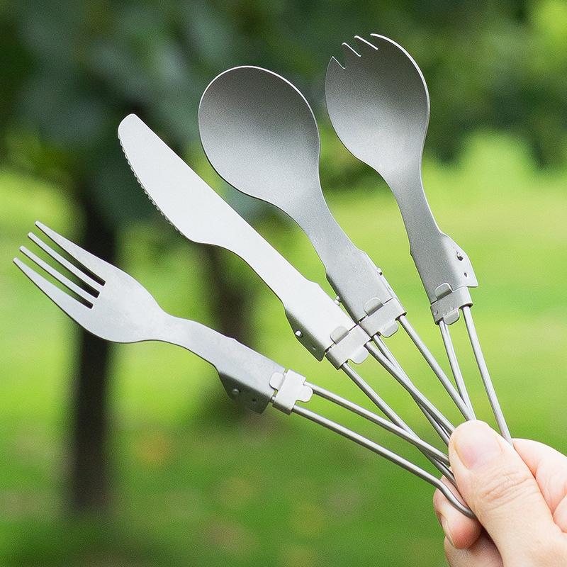 pure titanium outdoor folding tableware spoon fork chopsticks sets camping picnic travel hiking ultralight portable tableware