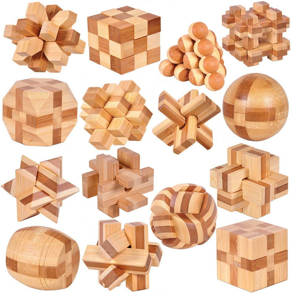 Small Bamboo Intelligence Toys Burr Puzzle Burr Puzzle Ball Jigsaw Puzzle Cube Lock Fourteen-Sided Jupiter Lock Wine Barrel Lock