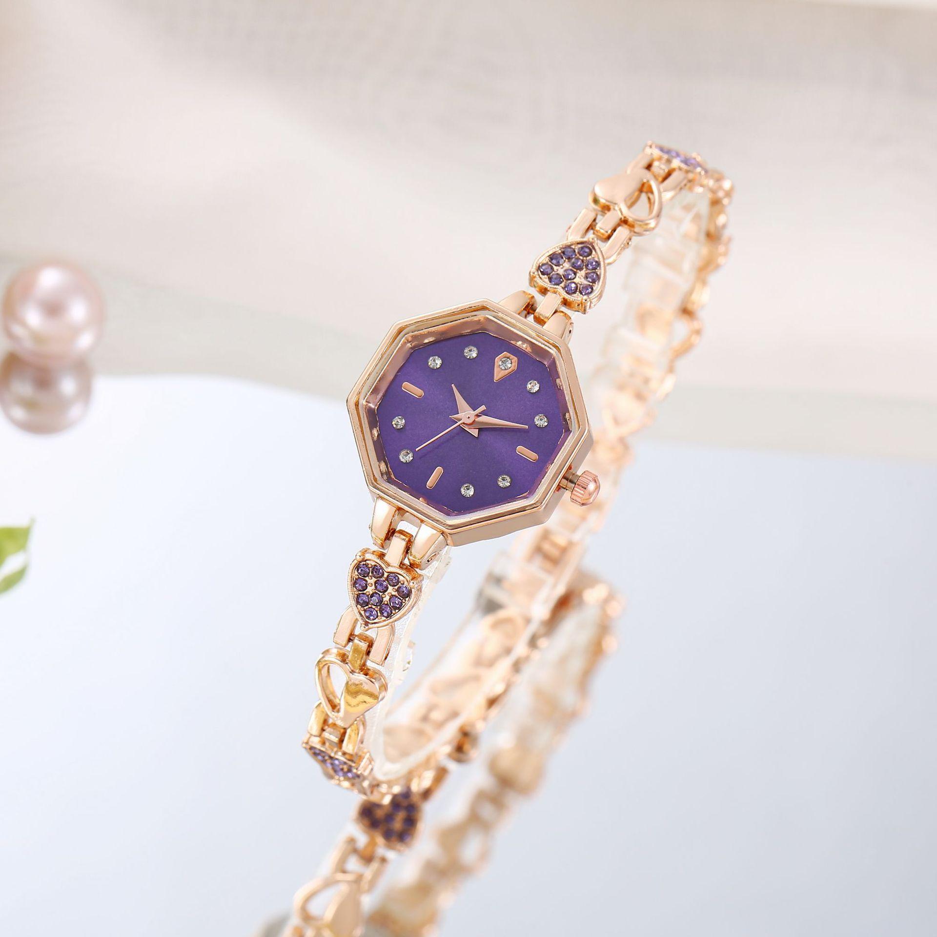 alloy octagonal color decoration women's watch women's watch bracelet light luxury jewelry love quartz women's watch live broadcast Specification drawing