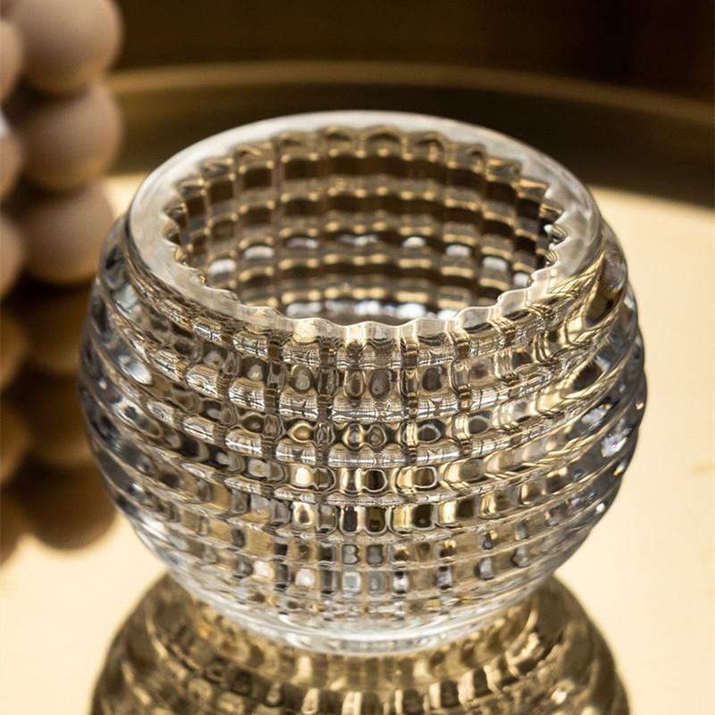 mini thick crystal checkered ball small vase hydroponics green plant glassware household desk ball candlestick