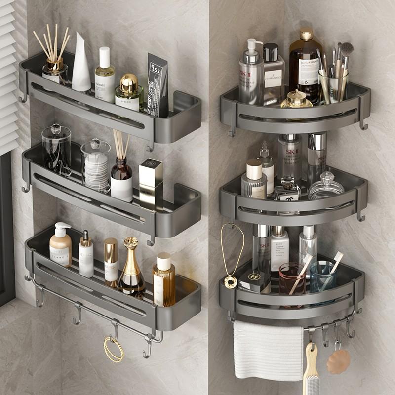 bathroom triangle storage rack bathroom toilet rack punch-free wall-mounted gun gray storage rack