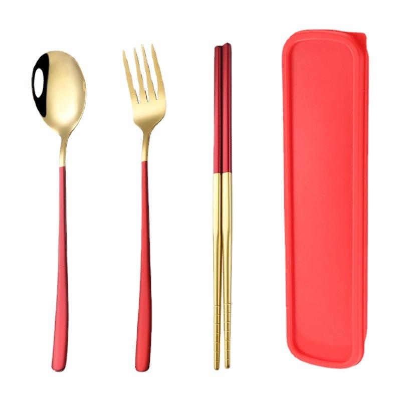 Stainless Steel Korean-Style Portable Tableware Fork Spoon Chopsticks Sets Outdoor Gift Student Tableware Three-Piece Set Item Picture