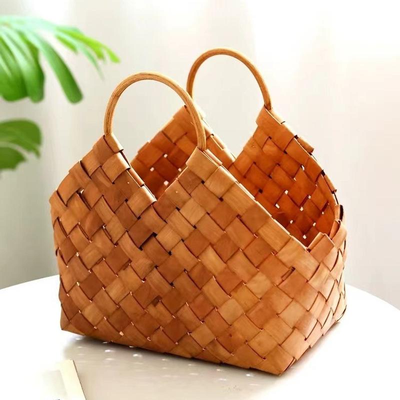 2024 new large gift basket pastry packaging retro cabas mid-autumn festival handmade wood piece woven basket