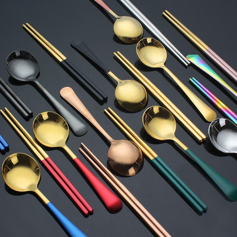 creative 304 stainless steel portable tableware student ins internet celebrity spoon chopsticks two-piece gift tableware Application Scenario