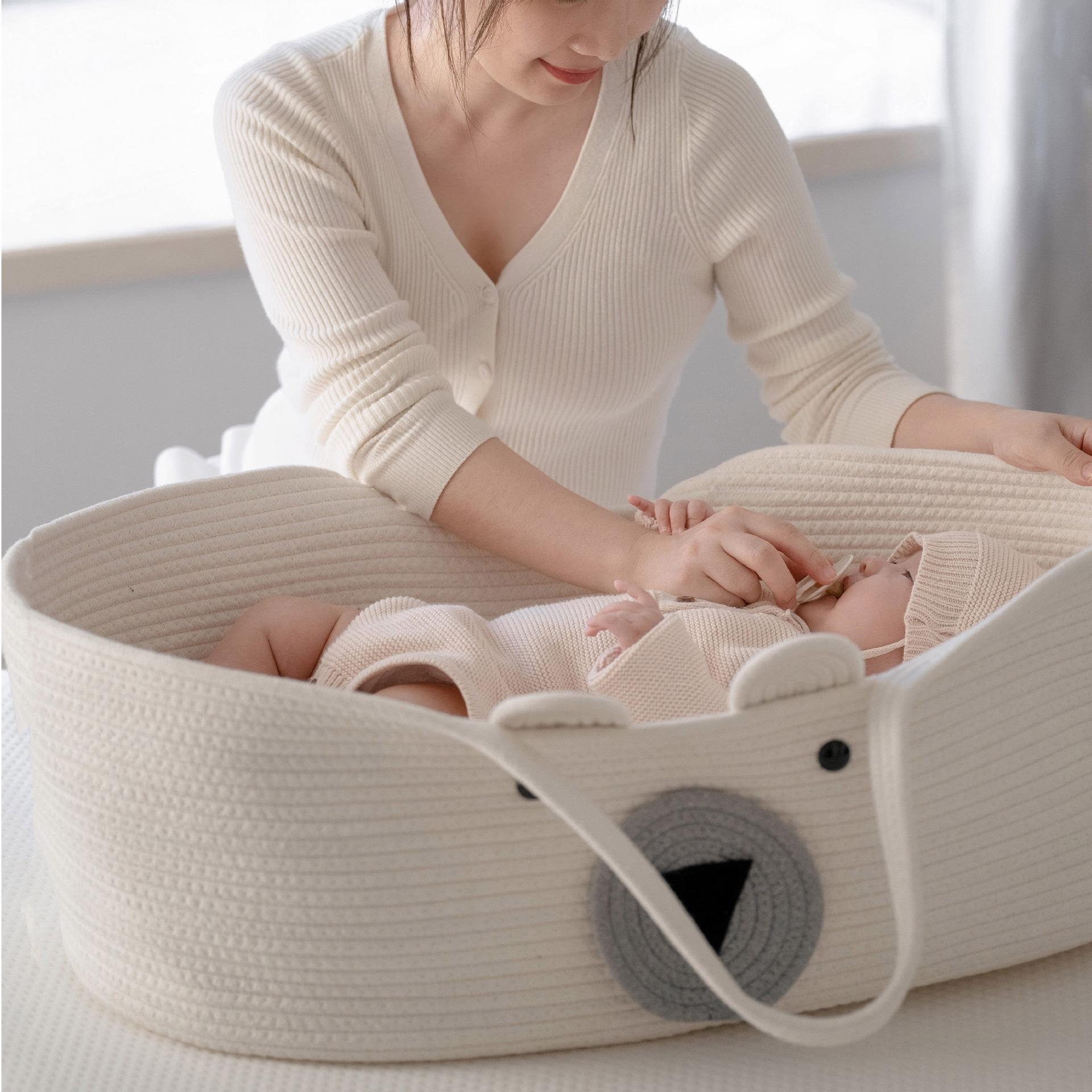 ins new pure cotton portable baby basket basket lightweight portable baby out sleeping basket creative crib