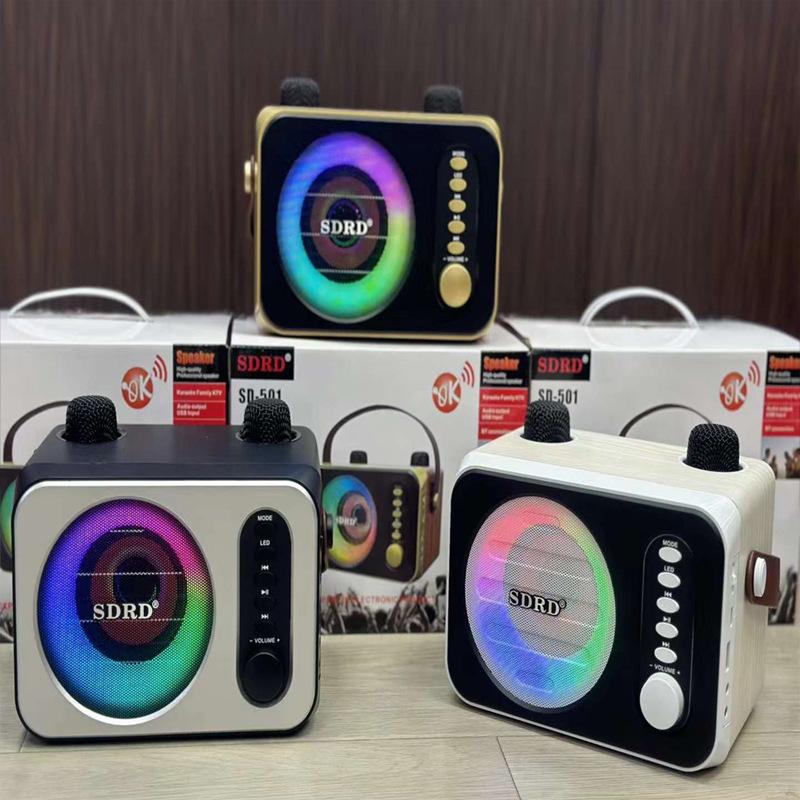 new sd501 bluetooth speaker led colored lamp dual wireless microphone home bluetooth audio portable integrated karaoke machine details Picture