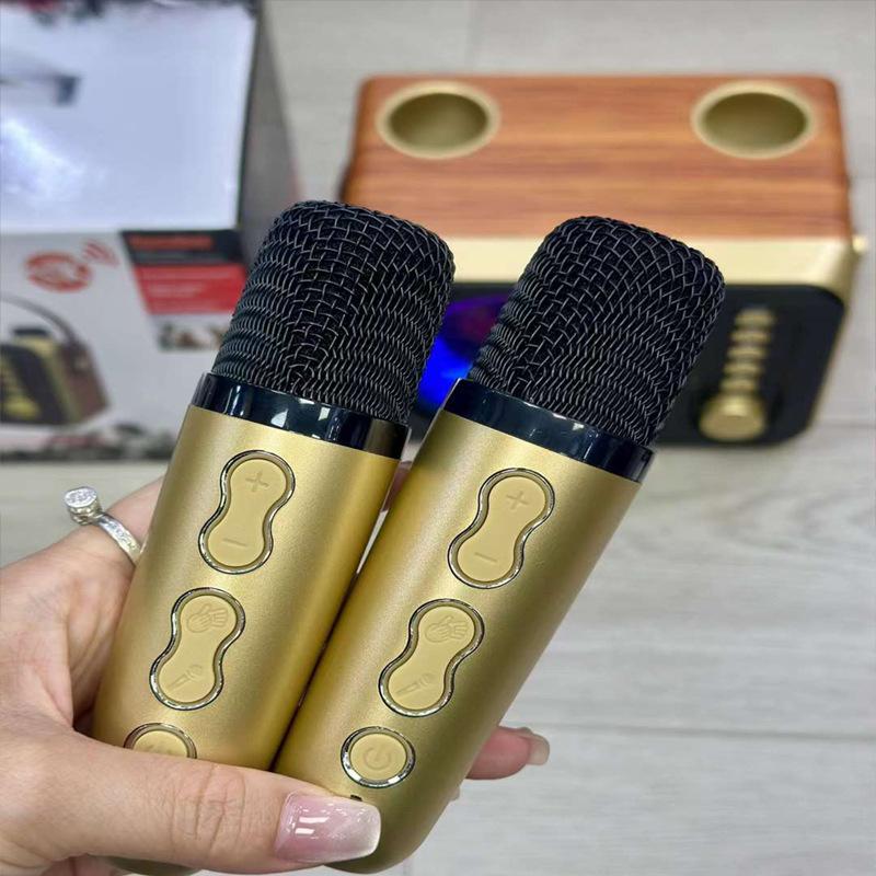 new sd501 bluetooth speaker led colored lamp dual wireless microphone home bluetooth audio portable integrated karaoke machine Specification drawing