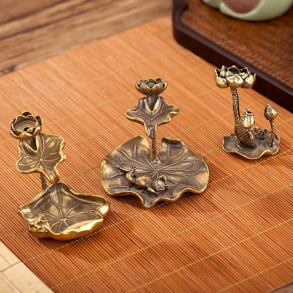 brass incense burner home indoor home office backflow incense lotus leaf lotus small ornaments flowing water incense holder incense stand