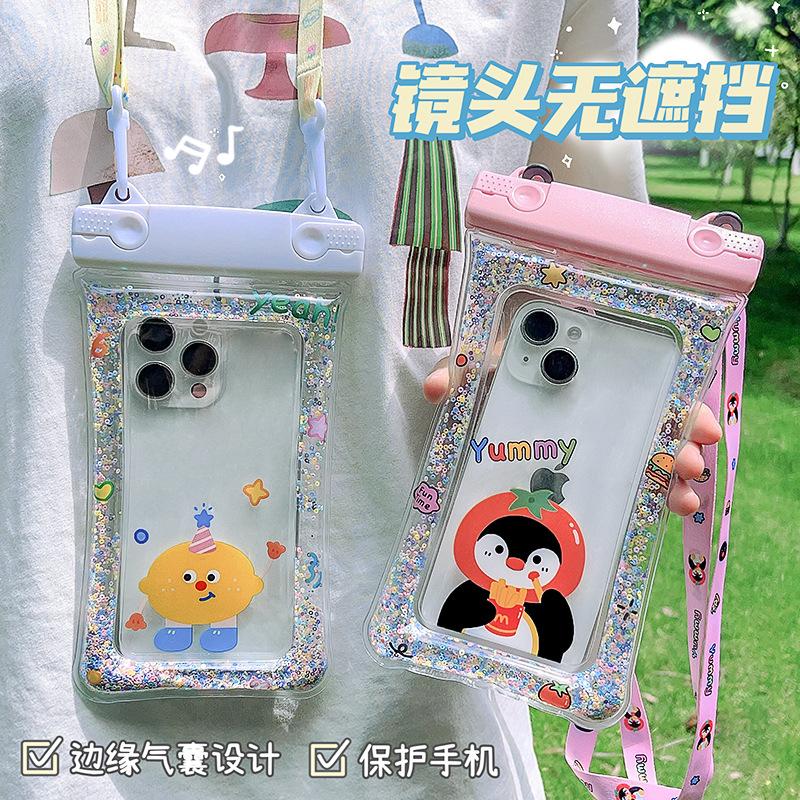 cute cartoon mobile phone waterproof bag airbag floating touch screen protective cover camping swimming cellphone bag wholesale