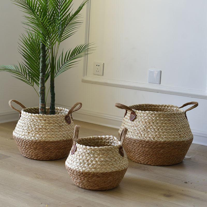 plant crafts straw decoration straw bag flower pot desktop home bamboo woven flower basket bamboo woven basket