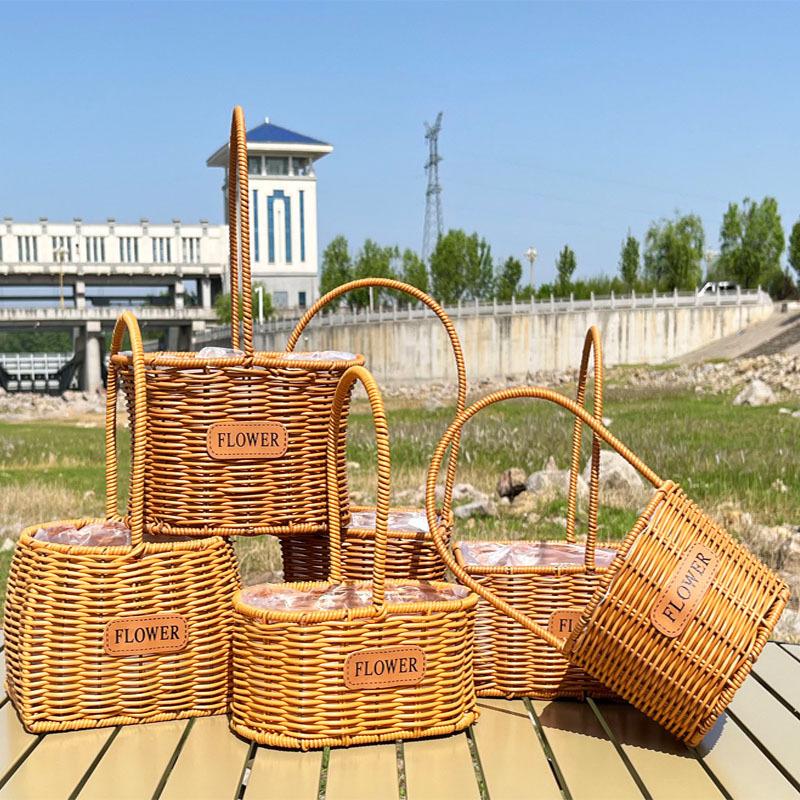 Flower Basket Rattan Woven Portable Basket Hand Gift Bamboo Basket Confinement Egg Flower Basket Woven Basket