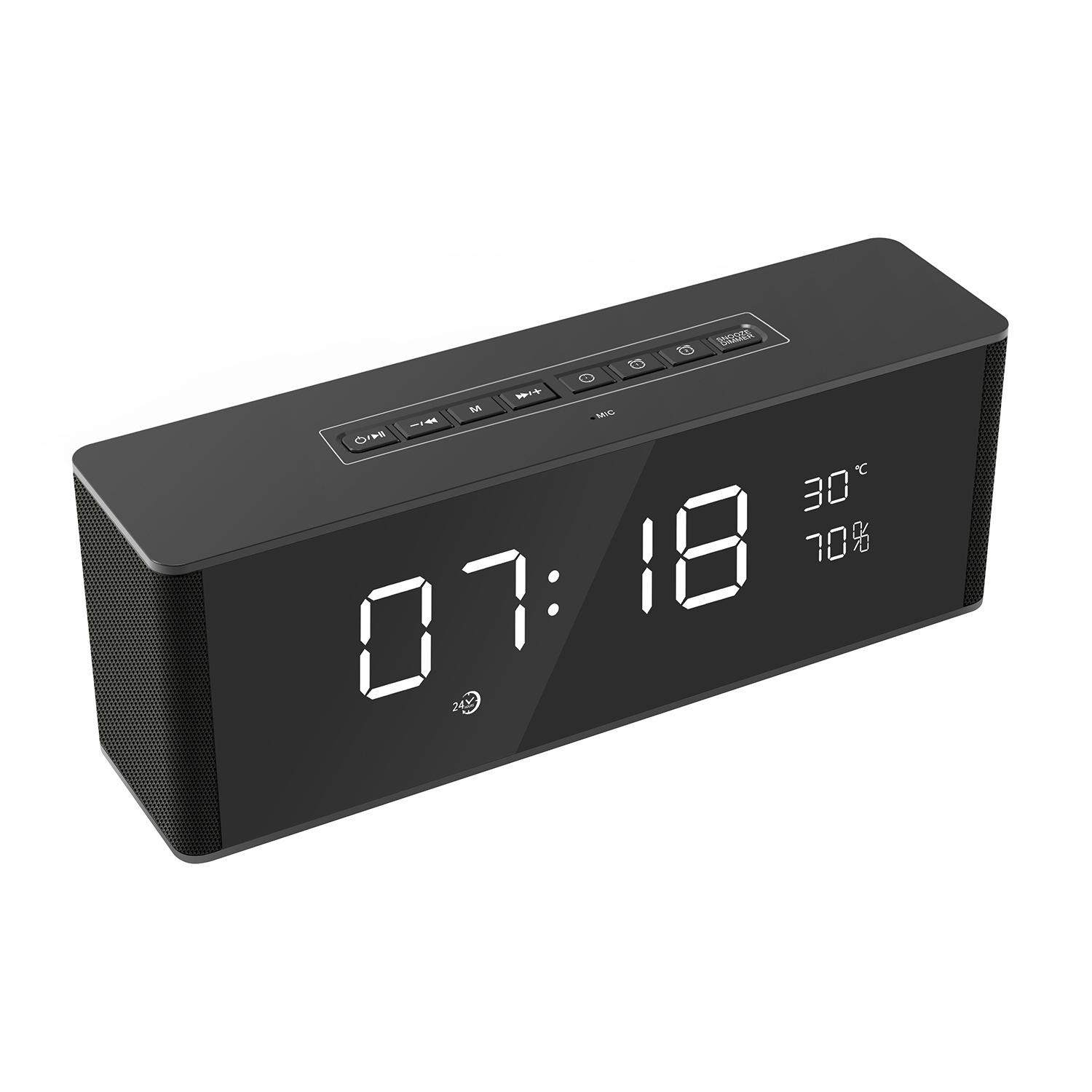 cross-border hot wireless bluetooth speaker display time temperature power dual speaker alarm clock plug-in card bluetooth speaker