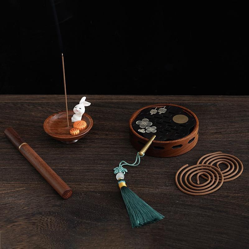 mid-autumn festival line incense burner small gifts jade hare reunion sandal wood incense burner advanced incense tube incense box wholesale full figure