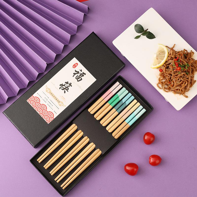 five-color chopsticks household quality bamboo chopsticks creative gift chopsticks japanese style fresh pattern manufacturer amazon full figure