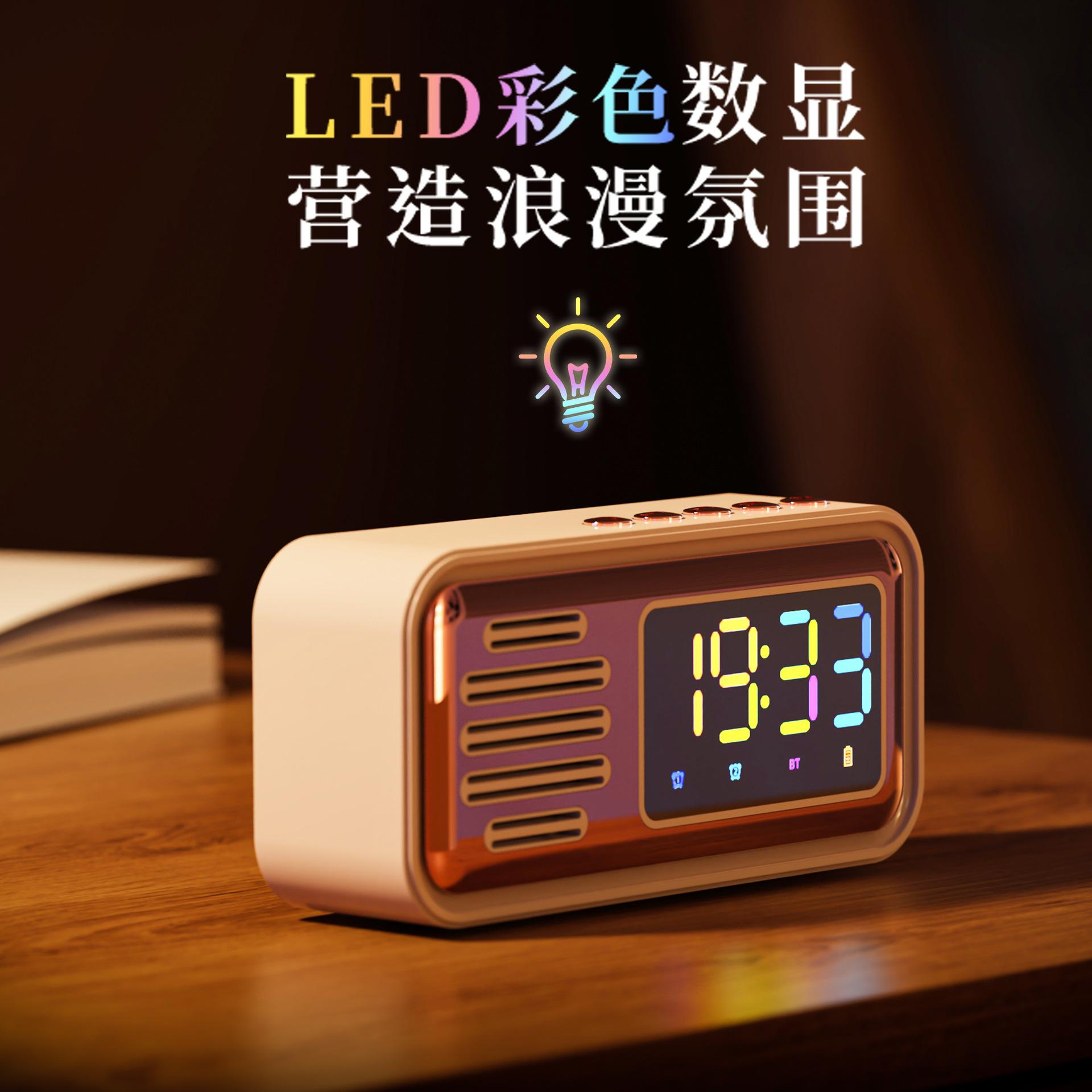 cross-border private model 2024 new creative retro bluetooth speaker alarm clock led color digital display desktop mini speaker s22 Specification drawing