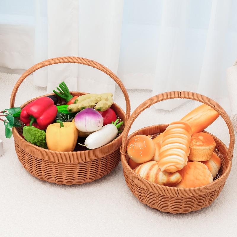 rattan-like plastic woven handle square picnic basket pp rattan-like basket shopping basket vegetable basket fruit picking basket fruit and vegetable basket