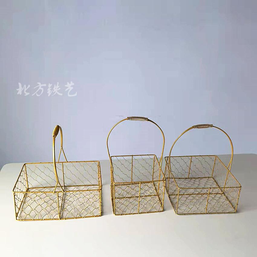 factory portable iron flower basket with hand gift iron woven floriculture and floral arrangement festival flower basket wedding shop material wholesale