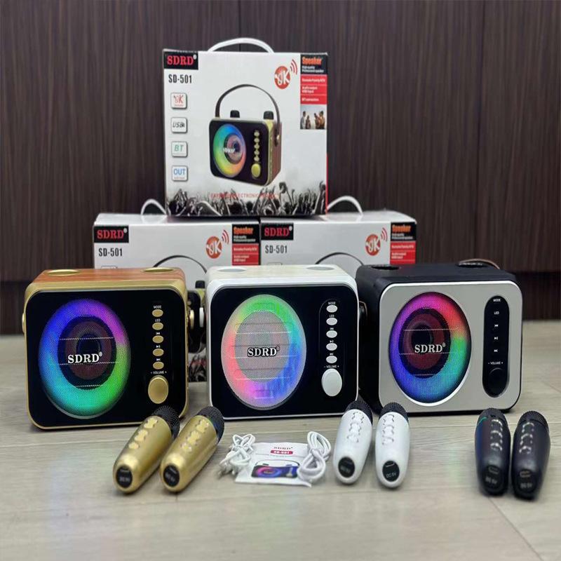new sd501 bluetooth speaker led colored lamp dual wireless microphone home bluetooth audio portable integrated karaoke machine Application Scenario