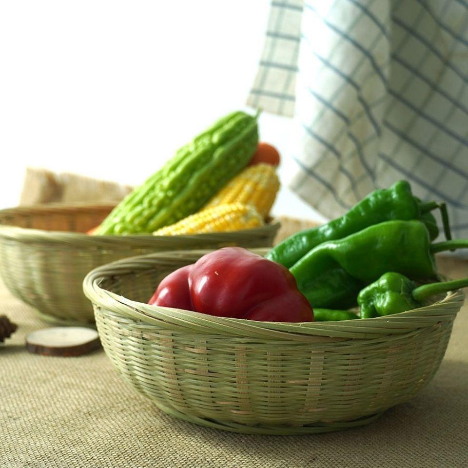 bamboo basket household flat bottom fruit basket steamed bread basket bamboo products bamboo green kitchen vegetable washing basket handmade bamboo products