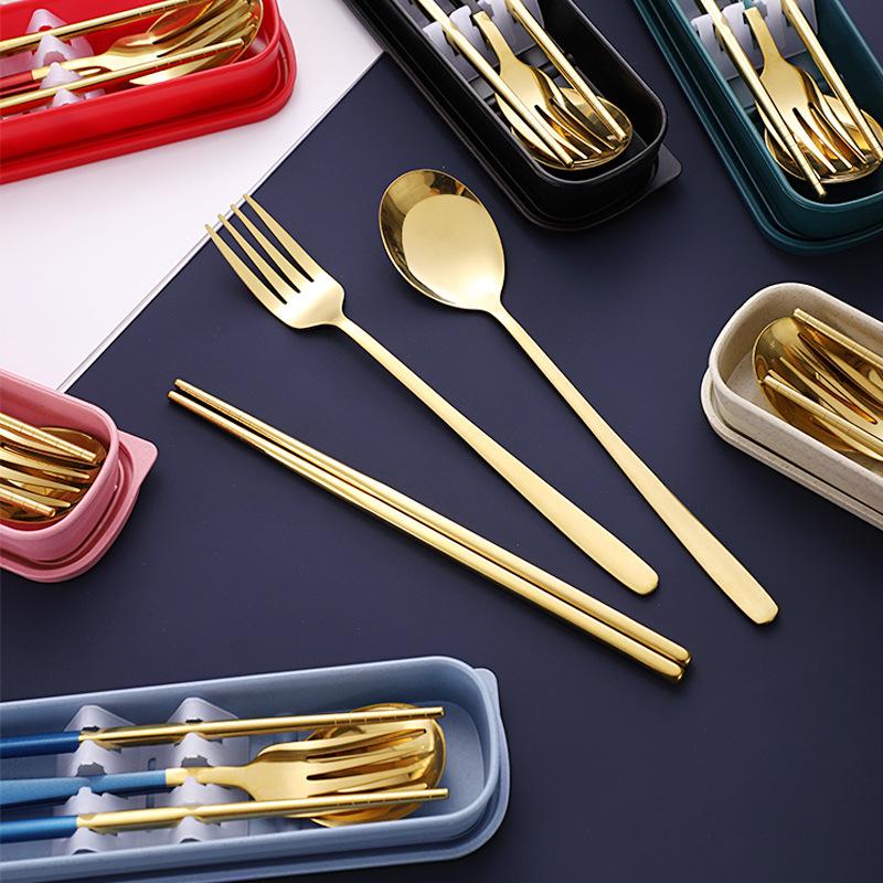 Stainless Steel Korean-Style Portable Tableware Fork Spoon Chopsticks Sets Outdoor Gift Student Tableware Three-Piece Set Application Scenario