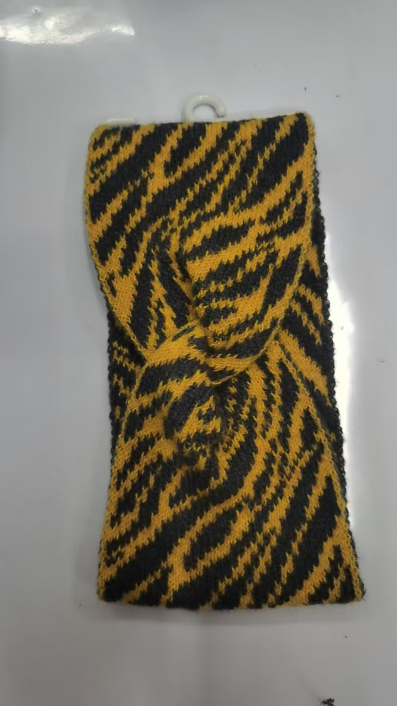 欧美冬季腈纶毛线针织发带 女士镶钻烫钻斜搭蝴蝶结交叉头带发带888