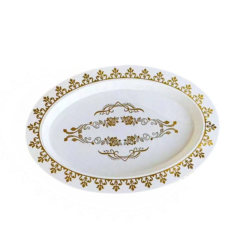 白色烫金蛋形北欧轻奢托盘跨境商用外贸直供茶盘果盘茶盘放水杯盘 细节图