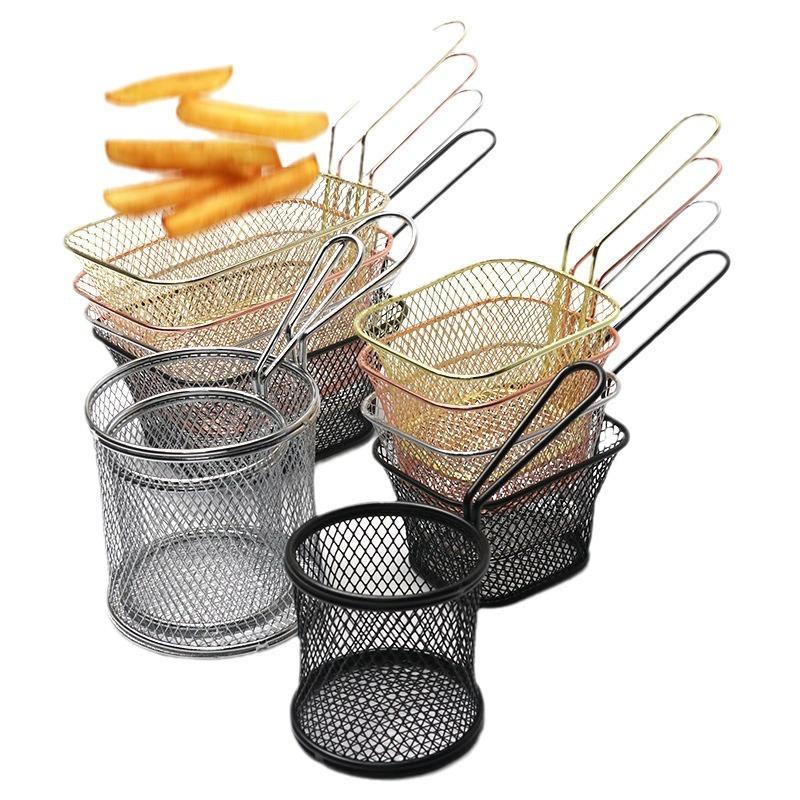 big eyes square mini small frying basket rose gold fries basket iron wire restaurant fried chicken snack fry basket