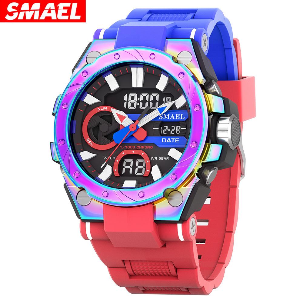 smael2024 new alloy colorful gradient men's watch electronic sports watch luminous waterproof watch Item Picture