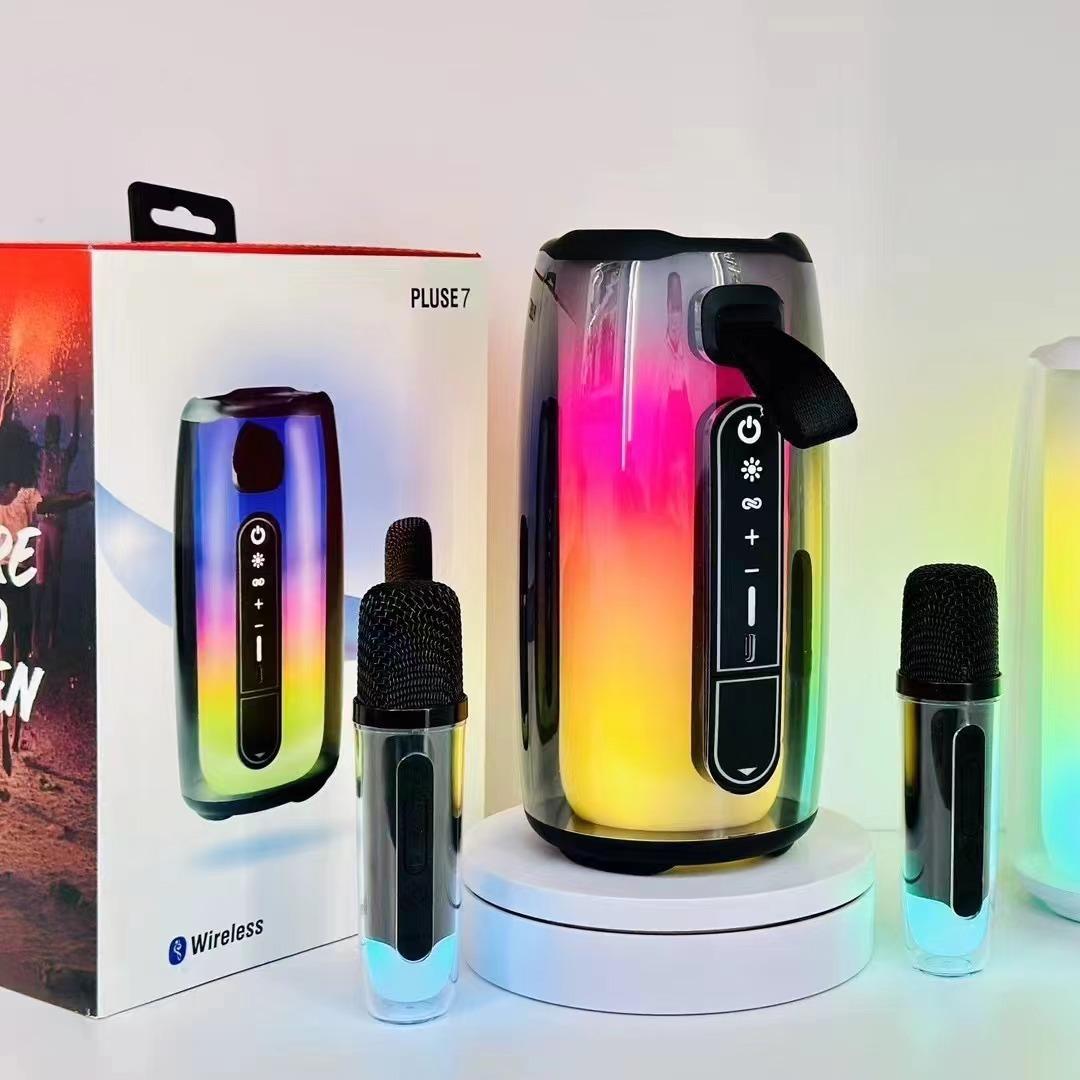 colorful pulse 7 bluetooth speaker pulse7 wireless portable transparent audio 360 degrees ambience light karaoke full figure