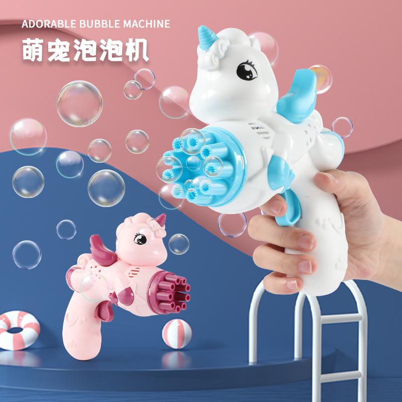 children's handheld cartoon cute pet unicorn pegasus bubble gun bubble wand electric bubble blowing machine outdoor toys