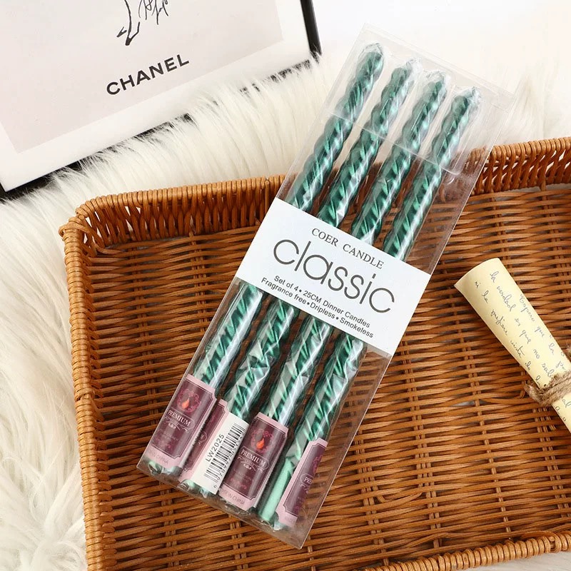 Christmas colorful spiral long pole candles, household smokeless and odorless wedding candlelight, dinner candlestick stand, decorative item, scented candles, Christmas scented candles, happy birthday candles, birthday number candles, foreign candles Specification image