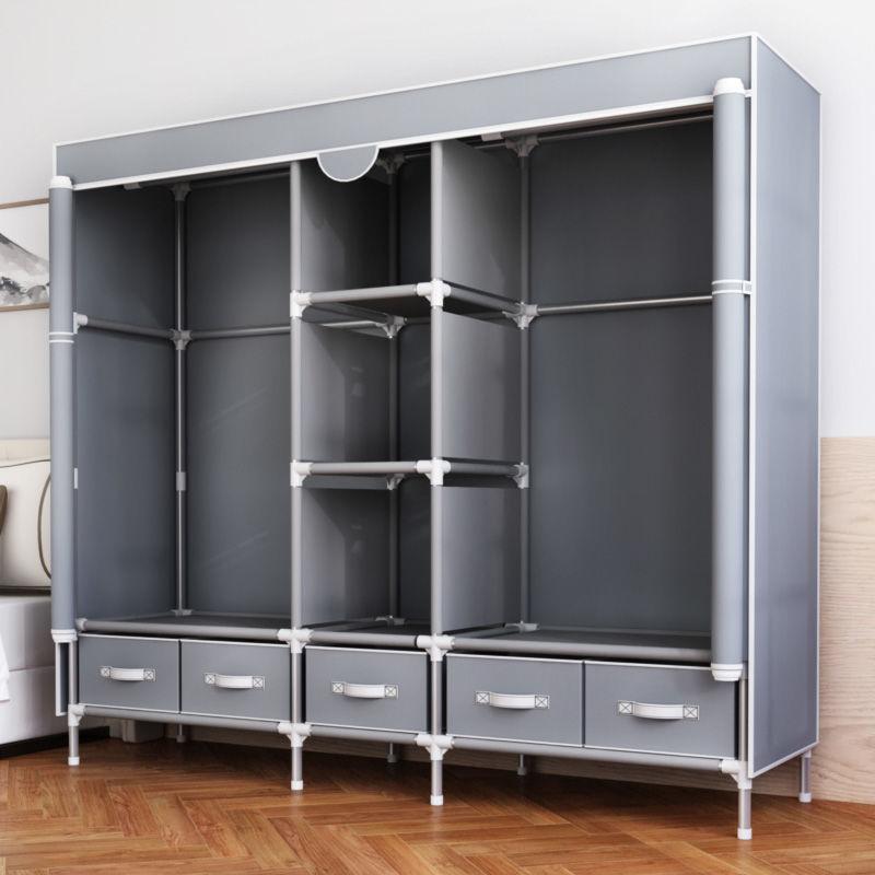 wardrobe simple cloth open door large capacity durable bedroom dustproof storage steel tube closet