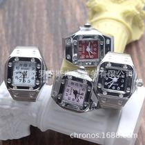 Amazon Mini Fashion Alloy Silver Case Ring Watch Square Size Digital Men's and Women's Rings Couple Rings Watch Wholesale