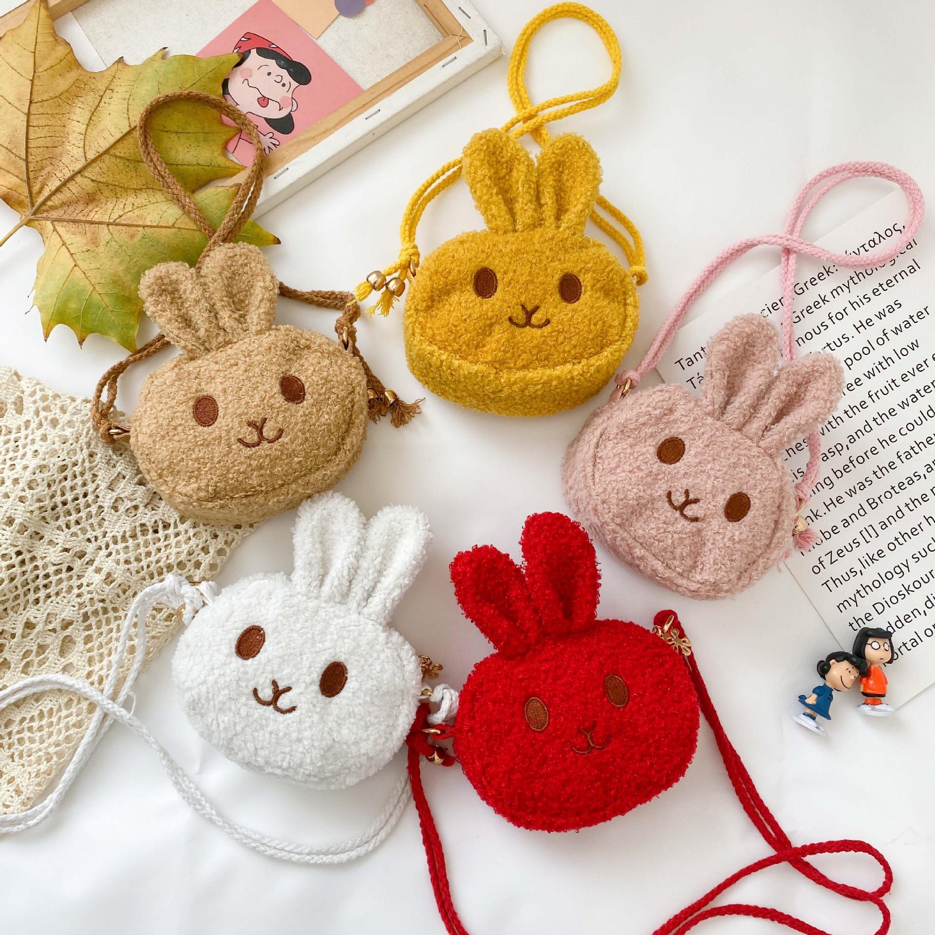 2024 New Plush Bunny Kid's Messenger Bag Korean Cute Girls' Single-Shoulder Bag Toddler Coin Purse