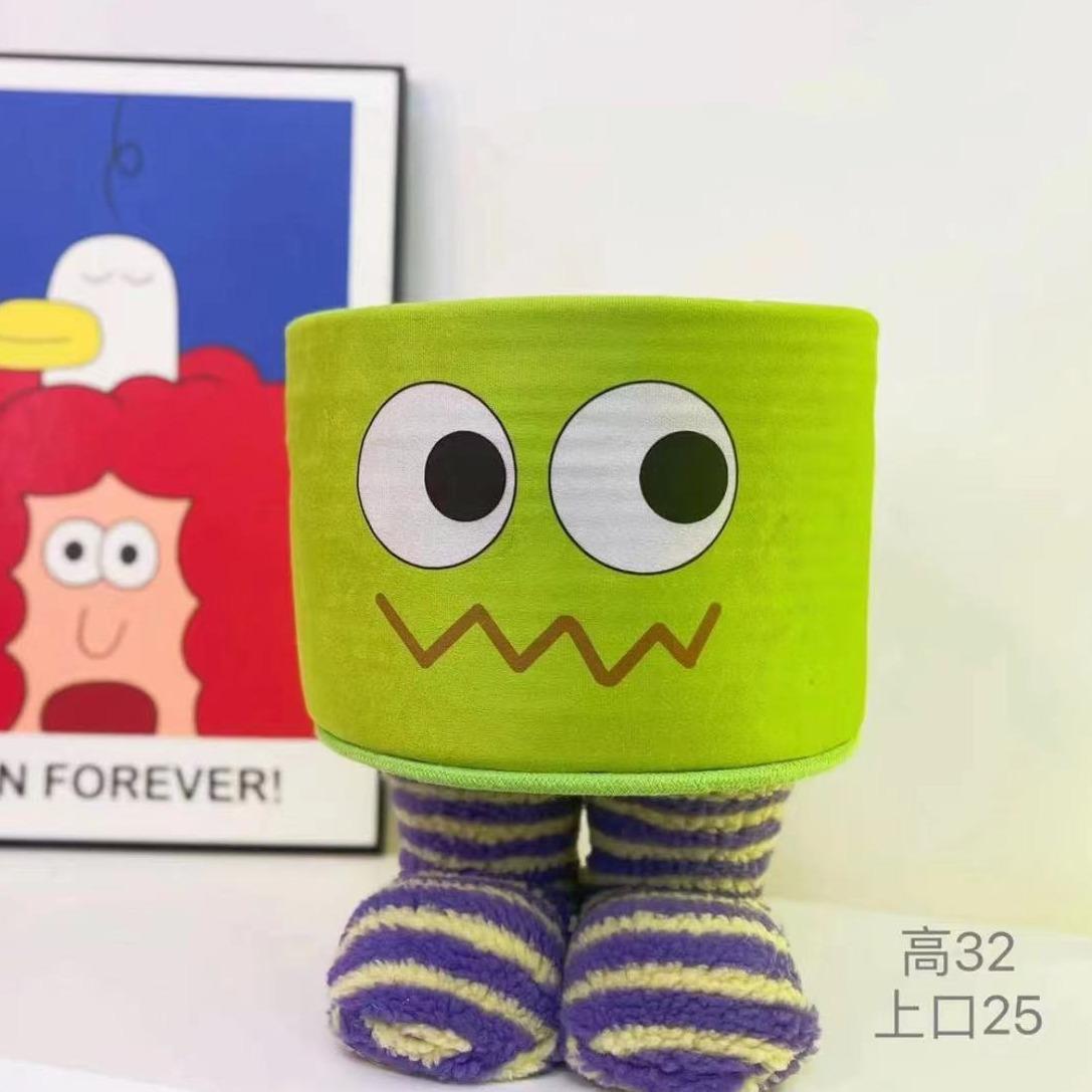 non-woven green little monster big eyes cute storage high-looking home desktop organizing basket home decoration
